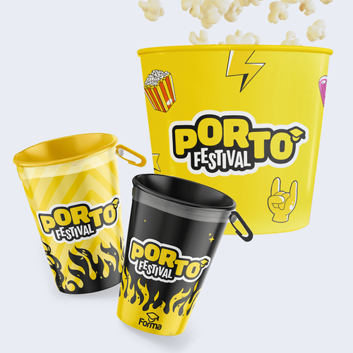 Combo 2 copos Porto 25 + Balde de pipoca